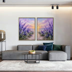 Lavender Sunset Canvas Art - Set of 2 – Gold Floating Frame in room setting