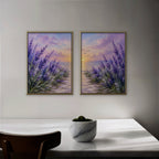 Lavender Sunset Canvas Art - Set of 2 – Gold Floating Frame in room setting