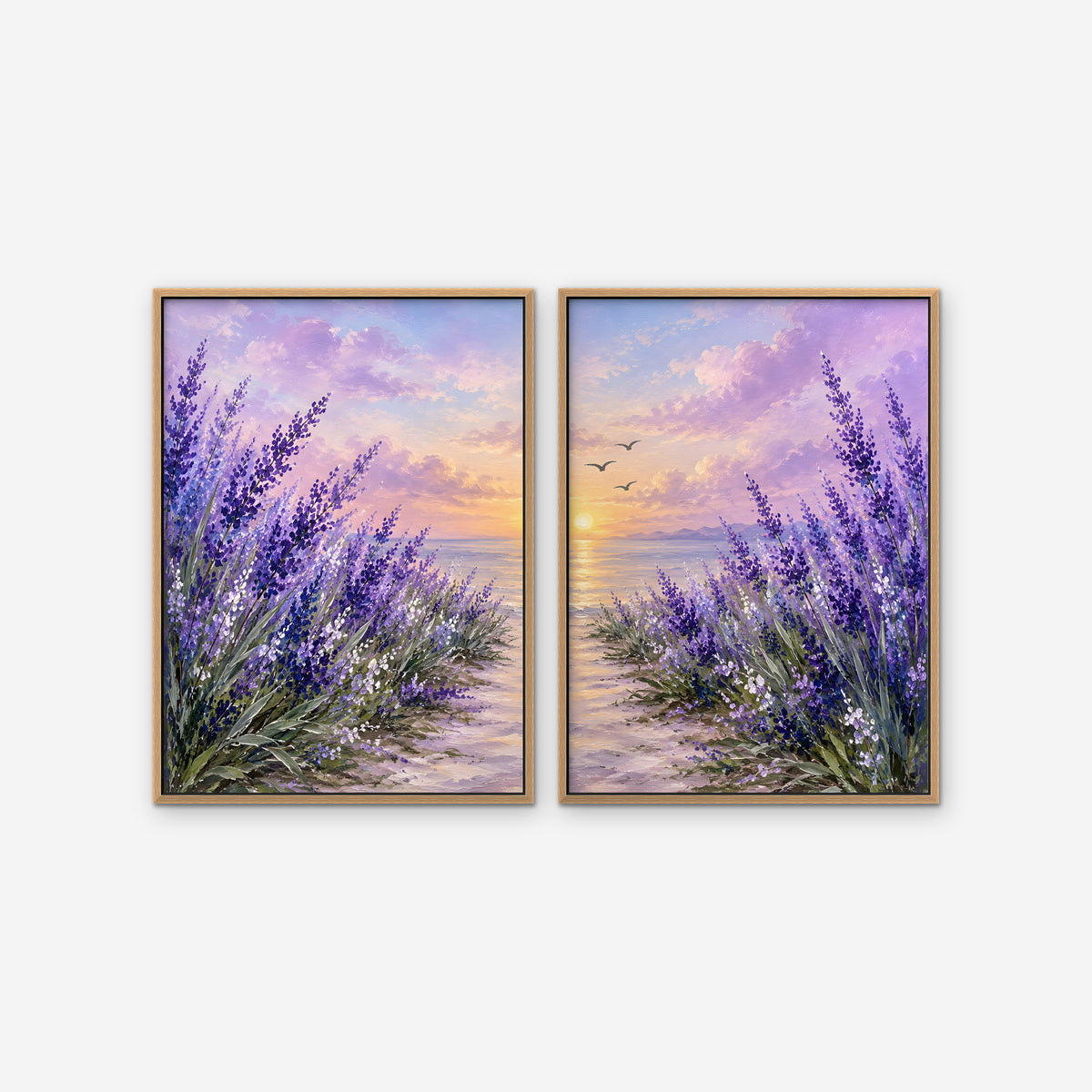 Lavender Sunset Canvas Art - Set of 2 – Oak Floating Frame on white background