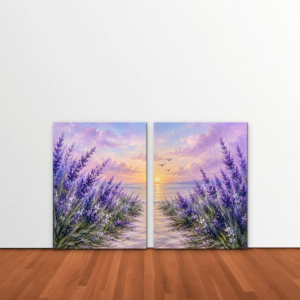 Lavender Sunset Canvas Art - Set of 2 – Stretched Canvas Only in room setting
