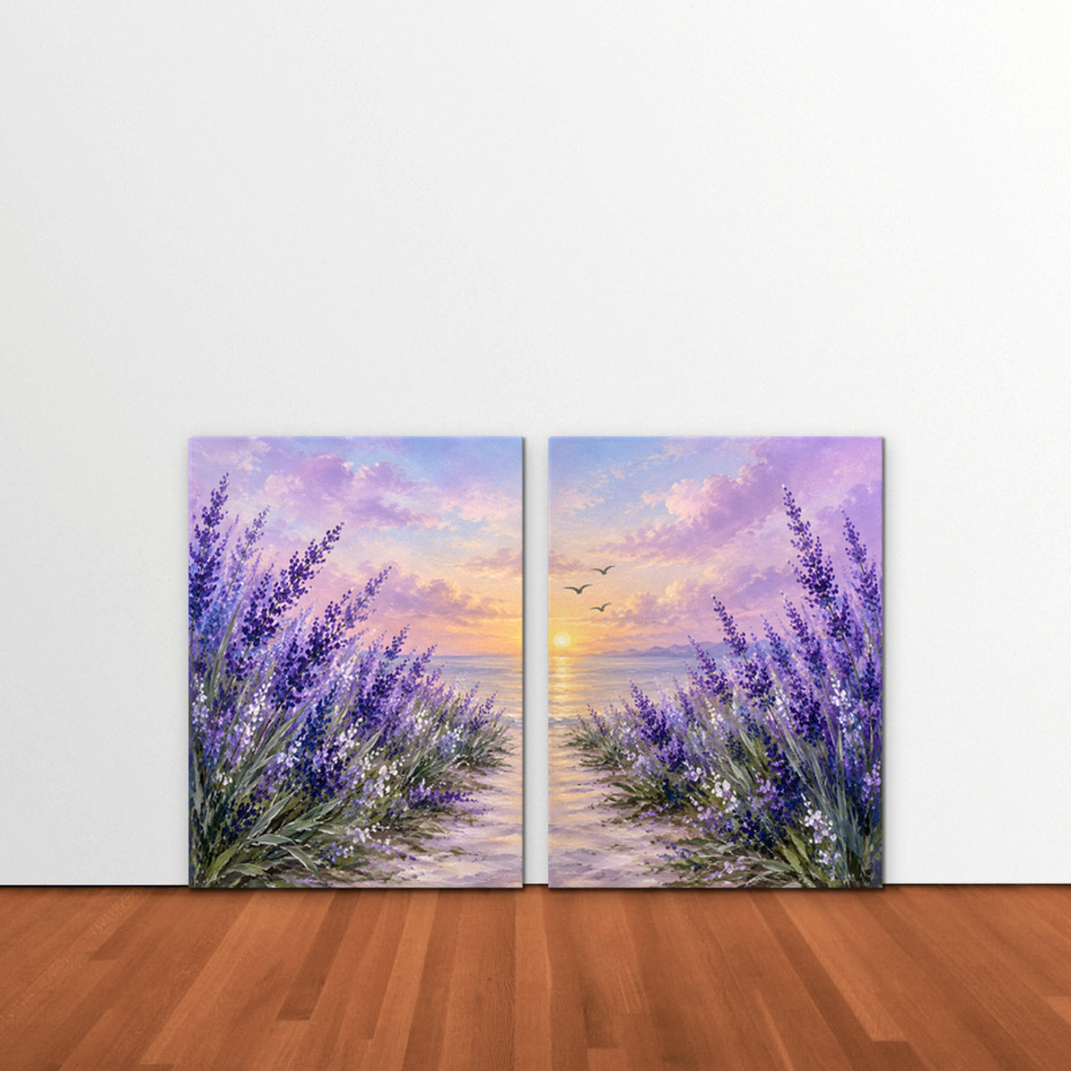 Lavender Sunset Canvas Art - Set of 2 – Stretched Canvas Only in room setting