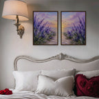 Lavender Sunset Canvas Art - Set of 2 – Walnut Floating Frame in room setting