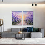 Lavender Sunset Canvas Art - Set of 2 – White Floating Frame in room setting