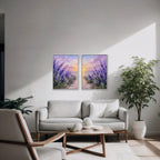 Lavender Sunset Canvas Art - Set of 2 – White Floating Frame in room setting
