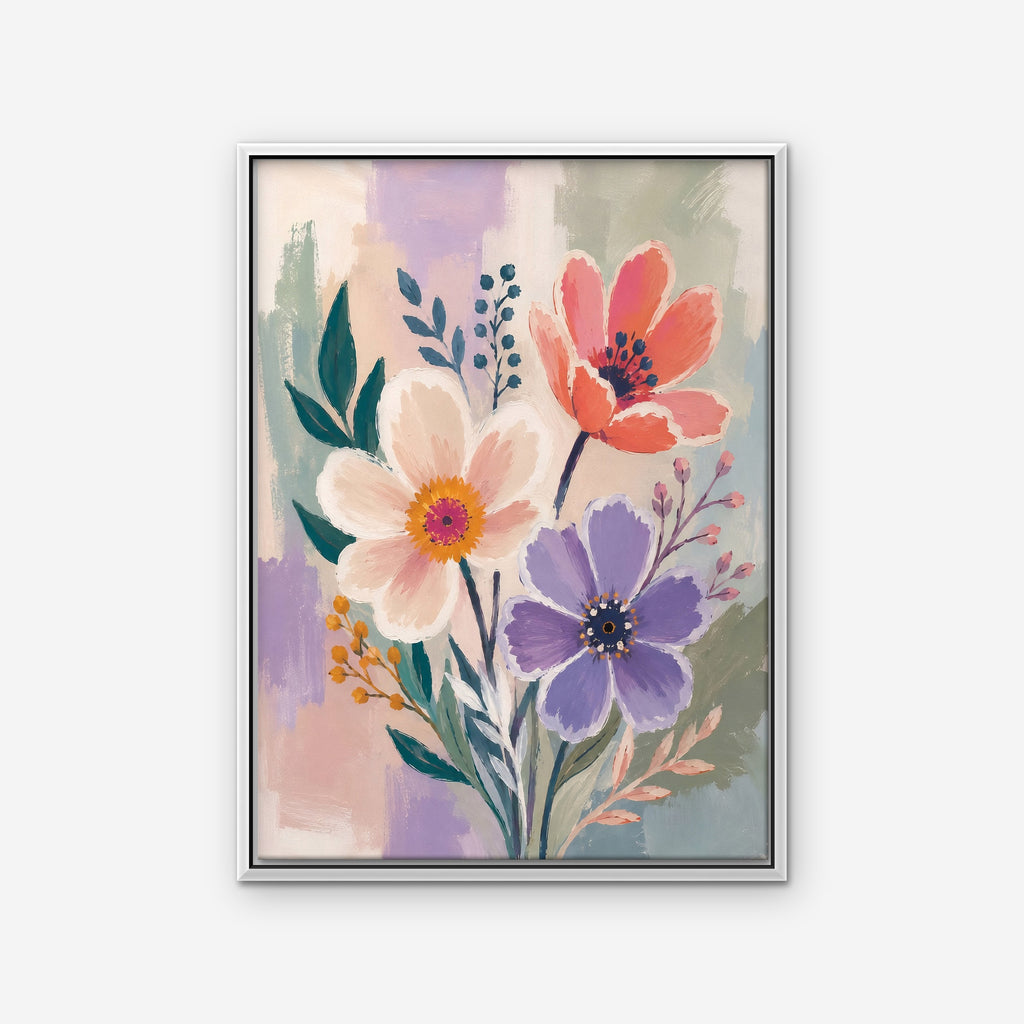 Lilac Garden Bouquet Canvas Art - Vertical – White Floating Frame on white background