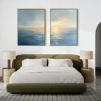 Whispering Tide & Amber Horizon – Set of 2 Canvas Prints set of 2 – blue coastal canvas wall art by Aspire Prints