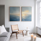 Whispering Tide & Amber Horizon – Set of 2 Canvas Prints set of 2 – blue coastal canvas wall art by Aspire Prints