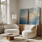 Whispering Tide & Amber Horizon – Set of 2 Canvas Prints set of 2 – blue coastal canvas wall art by Aspire Prints
