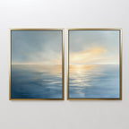 Whispering Tide & Amber Horizon – Set of 2 Canvas Prints set of 2 – blue coastal canvas wall art by Aspire Prints