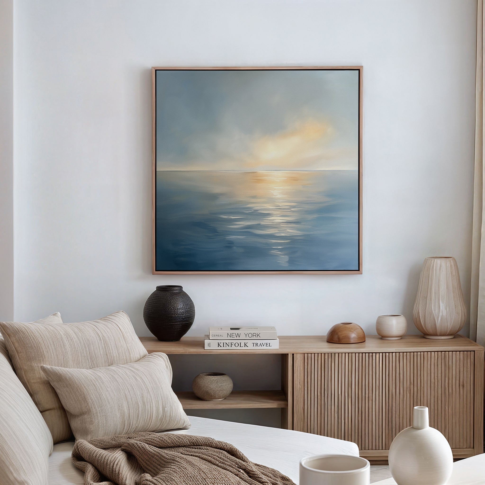 Tide of Quiet Light – blue coastal canvas wall art print by Aspire Prints