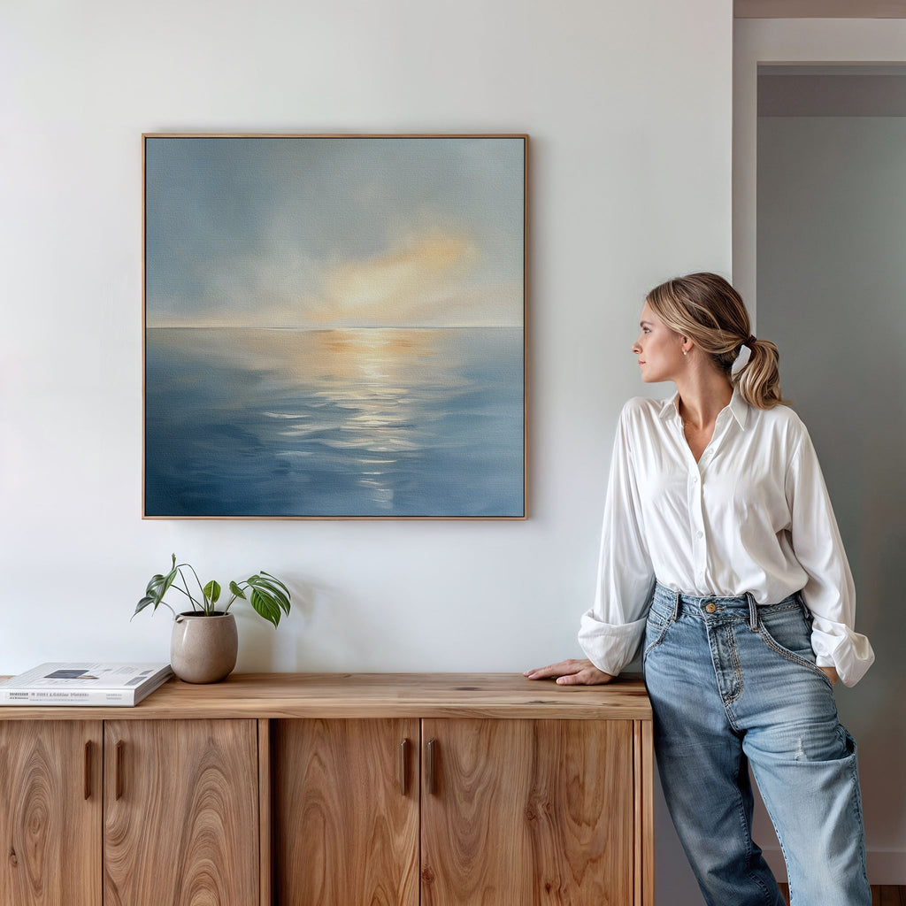 Tide of Quiet Light – blue coastal canvas wall art print by Aspire Prints