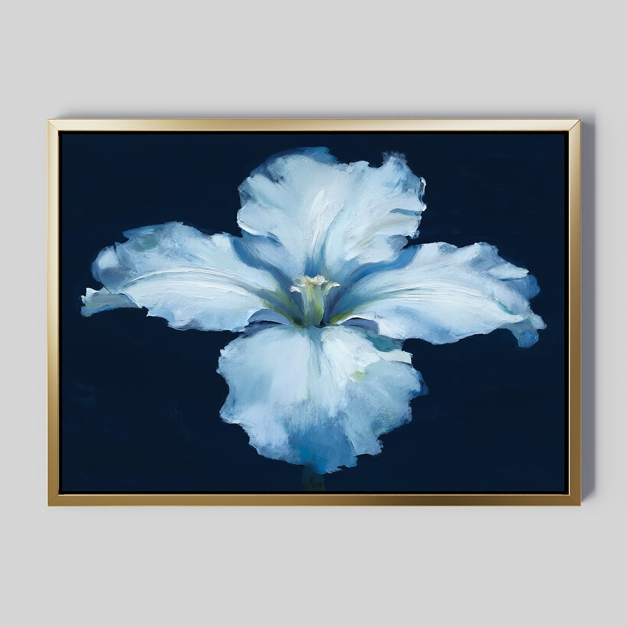 Moonlit Iris Whisper – beige and white botanical canvas wall art print by Aspire Prints