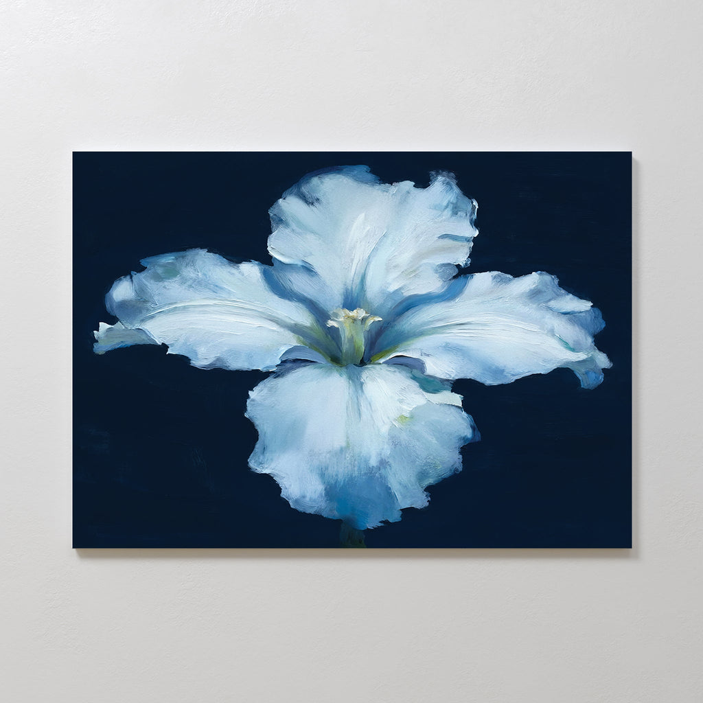Moonlit Iris Whisper – beige and white botanical canvas wall art print by Aspire Prints