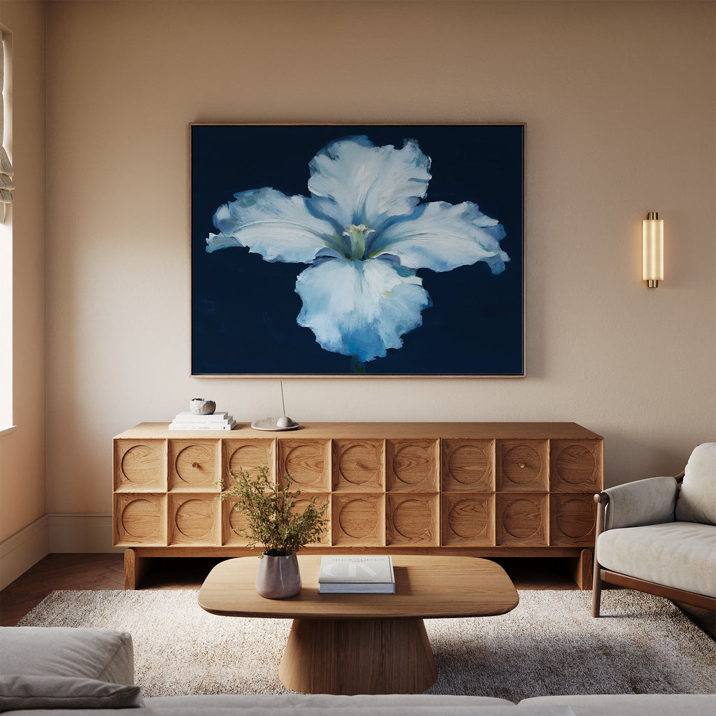 Moonlit Iris Whisper – beige and white botanical canvas wall art print by Aspire Prints