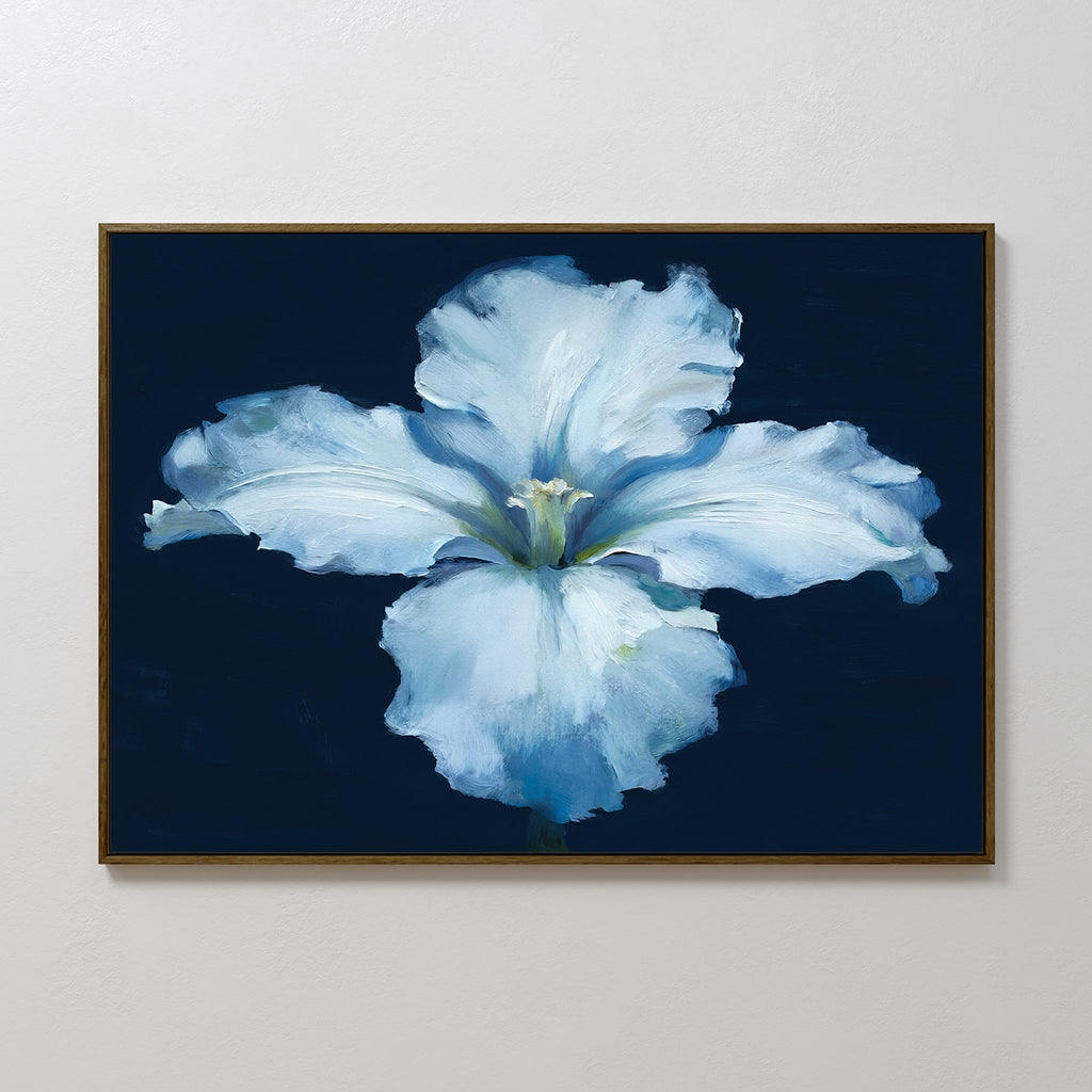 Moonlit Iris Whisper – beige and white botanical canvas wall art print by Aspire Prints