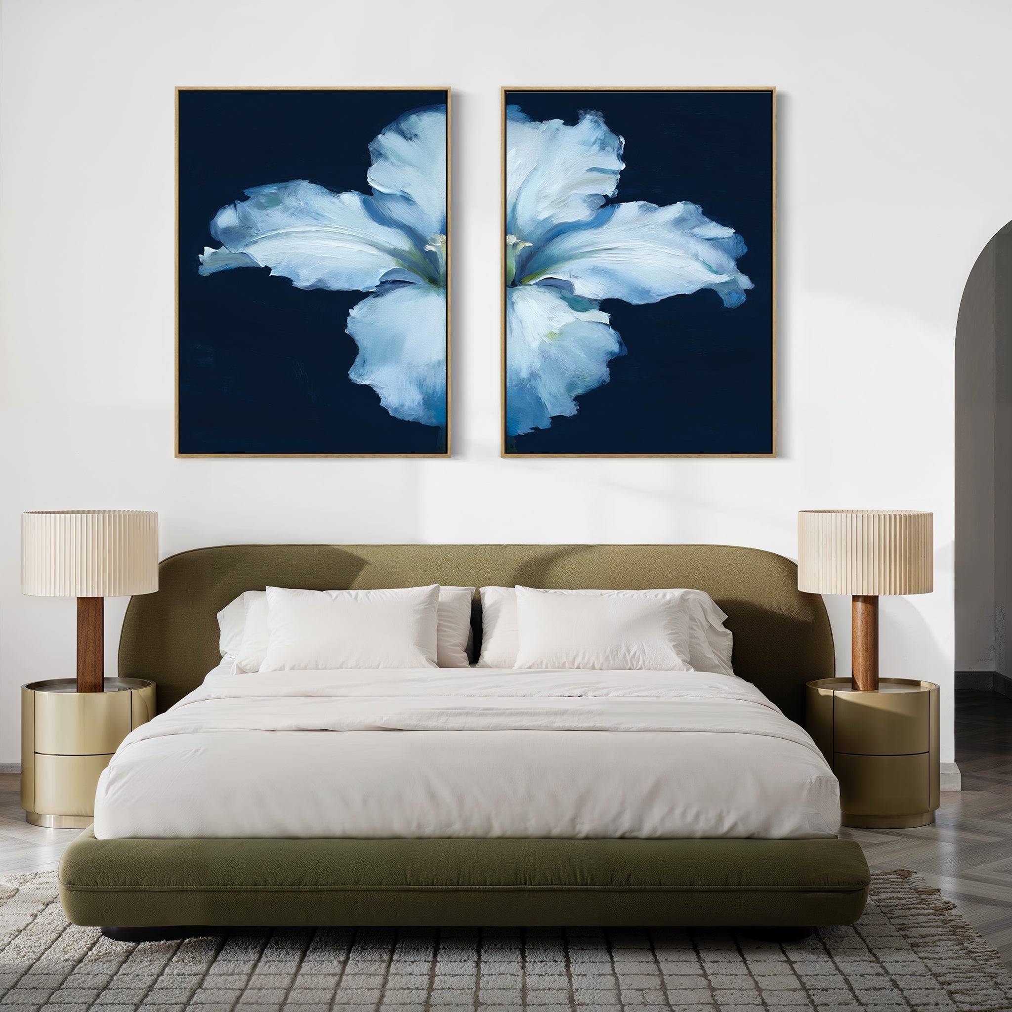 Midnight Bloom Whisper – Set of 2 Canvas Prints set of 2 – beige and white botanical canvas wall art by Aspire Prints