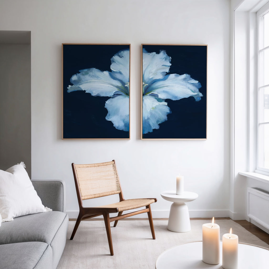 Midnight Bloom Whisper – Set of 2 Canvas Prints set of 2 – beige and white botanical canvas wall art by Aspire Prints