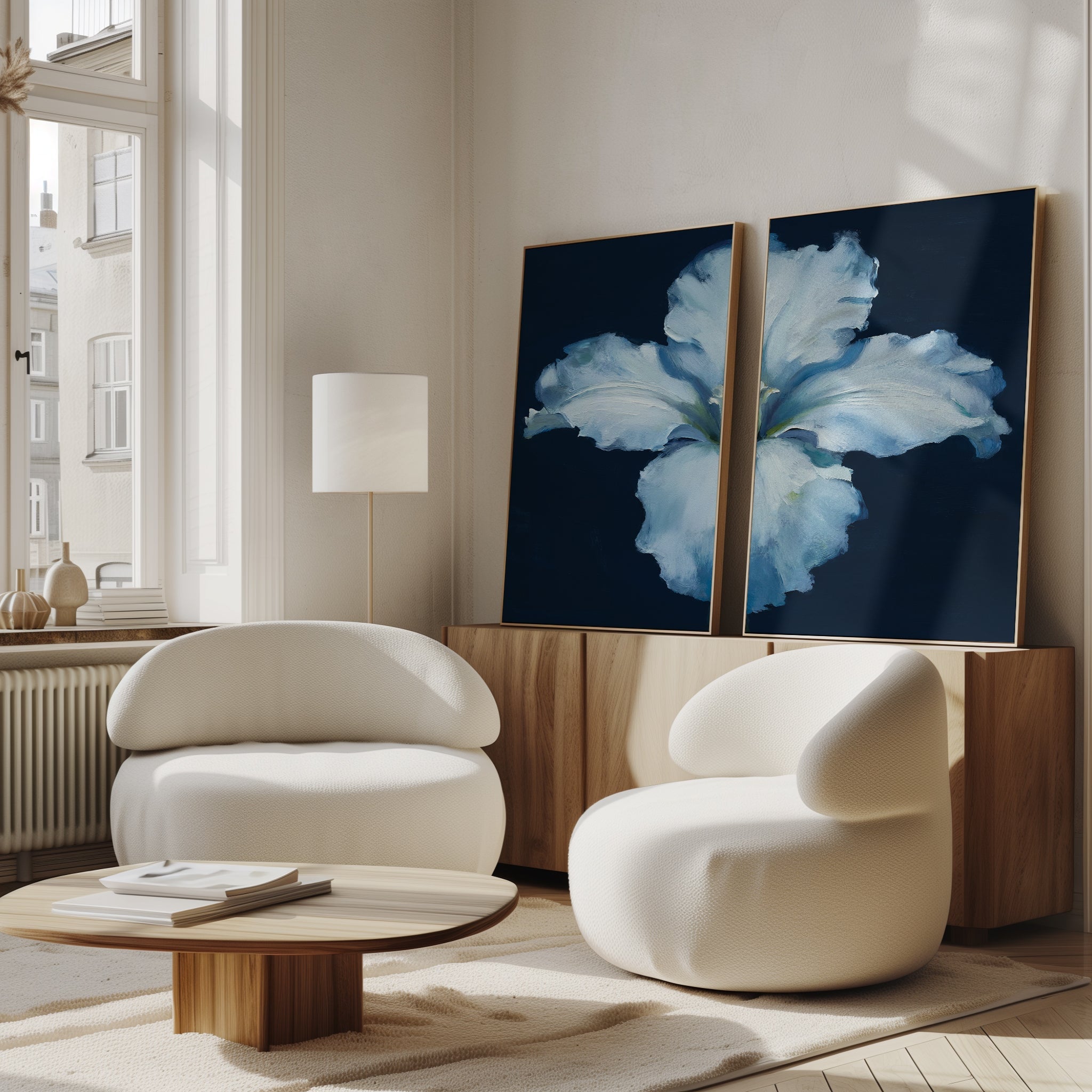 Midnight Bloom Whisper – Set of 2 Canvas Prints set of 2 – beige and white botanical canvas wall art by Aspire Prints