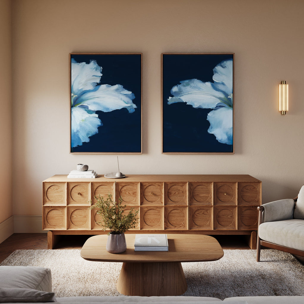 Midnight Bloom Whisper – Set of 2 Canvas Prints set of 2 – beige and white botanical canvas wall art by Aspire Prints