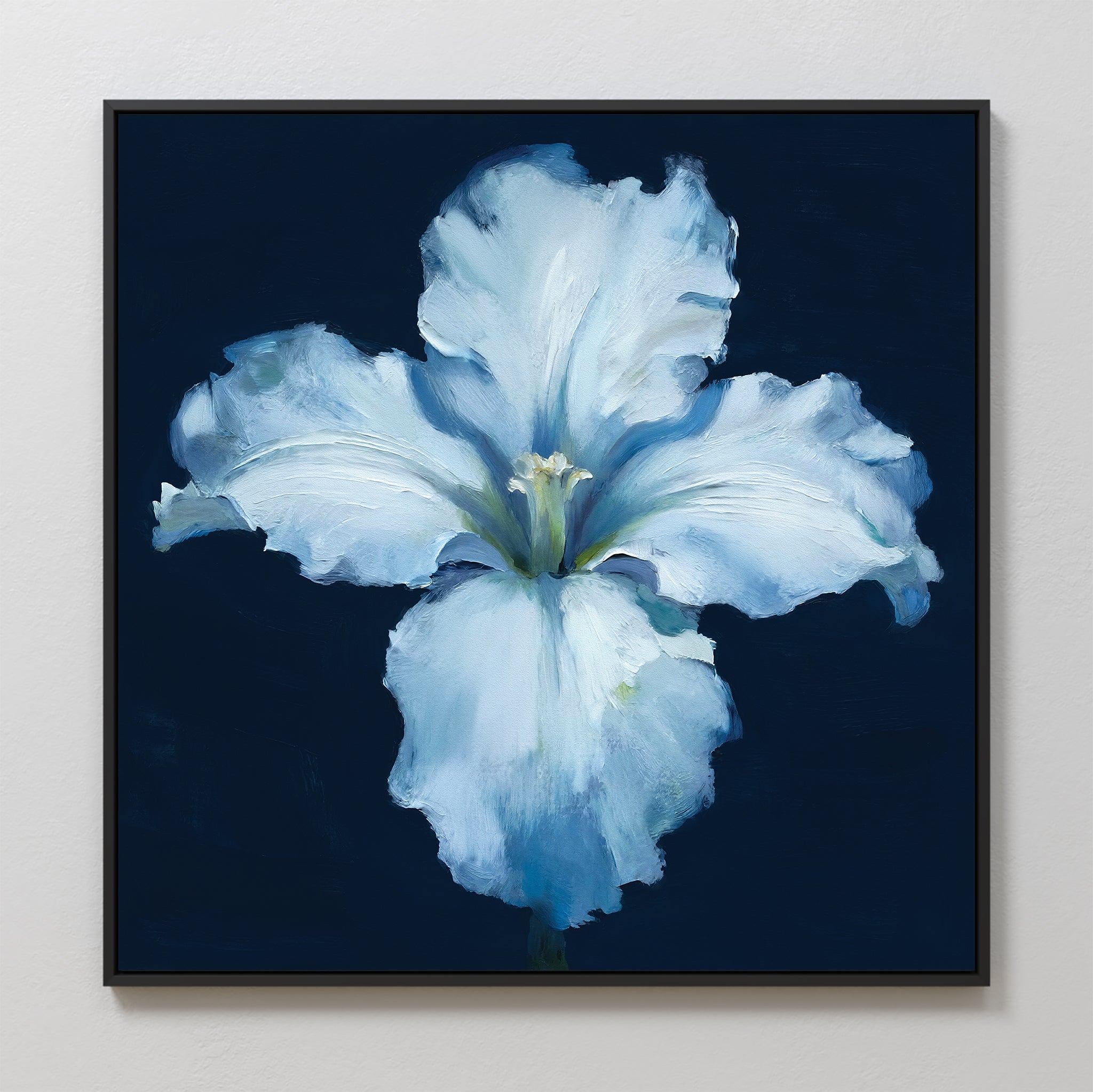 Moonlit Iris Whisper – beige and white botanical canvas wall art print by Aspire Prints