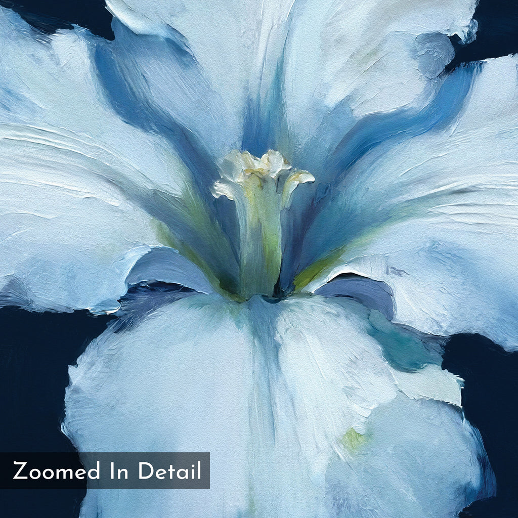Moonlit Iris Whisper – beige and white botanical canvas wall art print by Aspire Prints