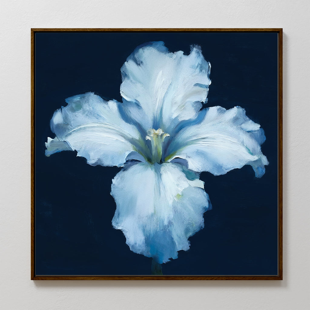 Moonlit Iris Whisper – beige and white botanical canvas wall art print by Aspire Prints