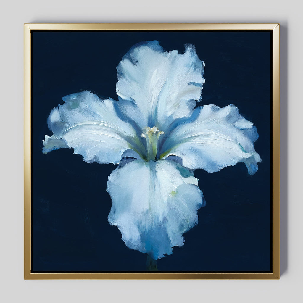 Moonlit Iris Whisper – beige and white botanical canvas wall art print by Aspire Prints