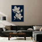 Magnolia Pair Canvas Art - Vertical – Silver Floating Frame in room setting
