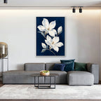 Magnolia Pair Canvas Art - Vertical – White Floating Frame in room setting