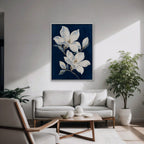 Magnolia Pair Canvas Art - Vertical – White Floating Frame in room setting