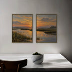 Marsh Sunset Canvas Art - Set of 2 – Gold Floating Frame in room setting