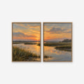 Marsh Sunset Canvas Art - Set of 2 – Oak Floating Frame on white background