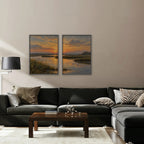 Marsh Sunset Canvas Art - Set of 2 – Silver Floating Frame in room setting