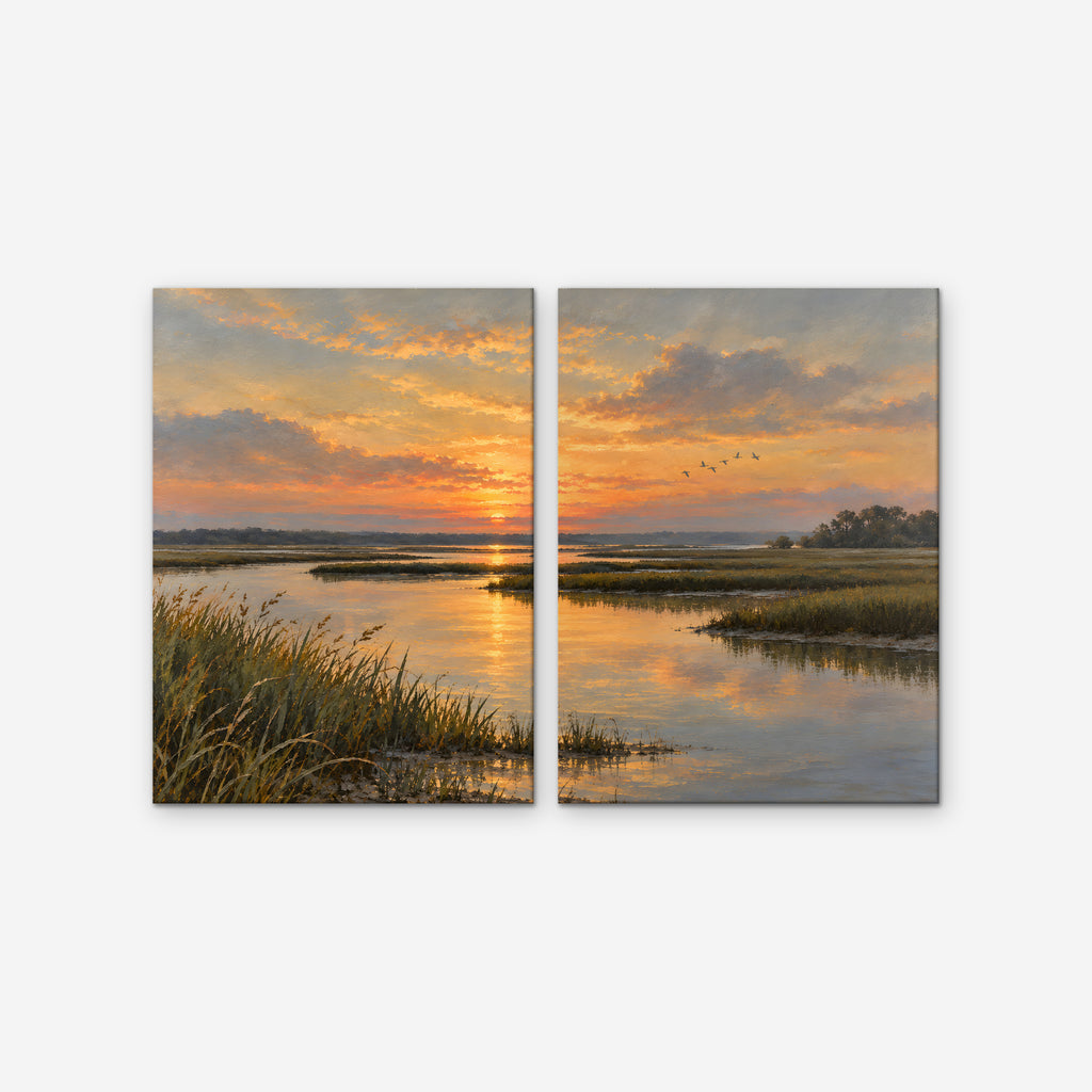 Marsh Sunset Canvas Art - Set of 2 – Stretched Canvas Only on white background