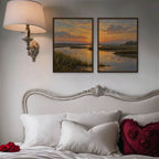 Marsh Sunset Canvas Art - Set of 2 – Walnut Floating Frame in room setting