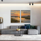 Marsh Sunset Canvas Art - Set of 2 – White Floating Frame in room setting