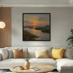 Marsh Sunset Canvas Art - Square – Black Floating Frame in room setting