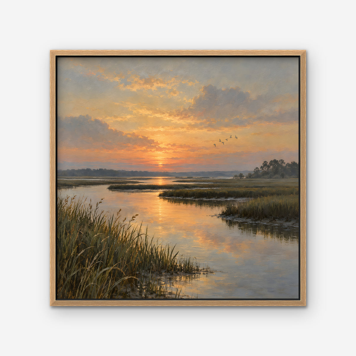 Marsh Sunset Canvas Art - Square – Oak Floating Frame on white background