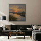 Marsh Sunset Canvas Art - Square – Silver Floating Frame in room setting