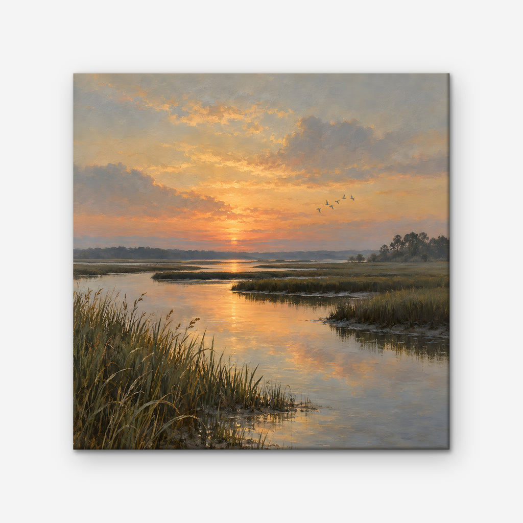 Marsh Sunset Canvas Art - Square – Stretched Canvas Only on white background