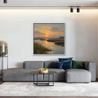 Marsh Sunset Canvas Art - Square – White Floating Frame in room setting