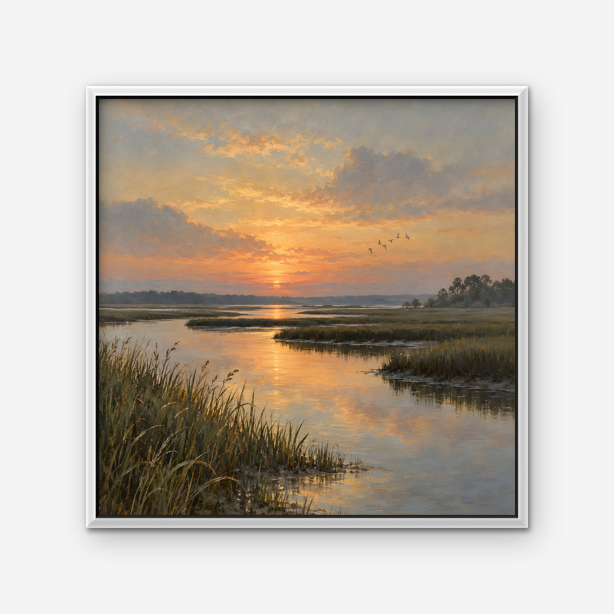 Marsh Sunset Canvas Art - Square – White Floating Frame on white background