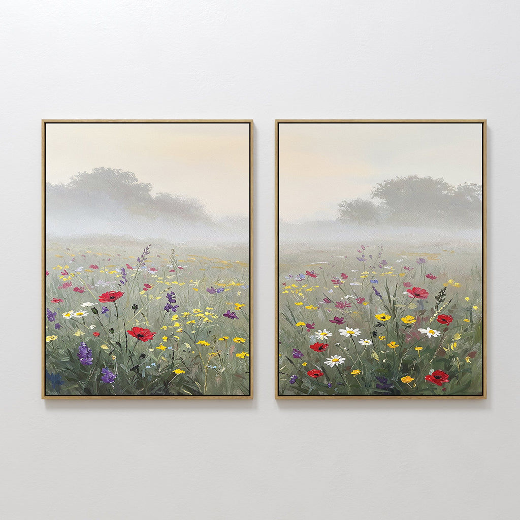 Wildflower Whispers at Dawn – Set of 2 Canvas Prints set of 2 – green botanical canvas wall art by Aspire Prints