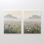 Wildflower Whispers at Dawn – Set of 2 Canvas Prints set of 2 – green botanical canvas wall art by Aspire Prints