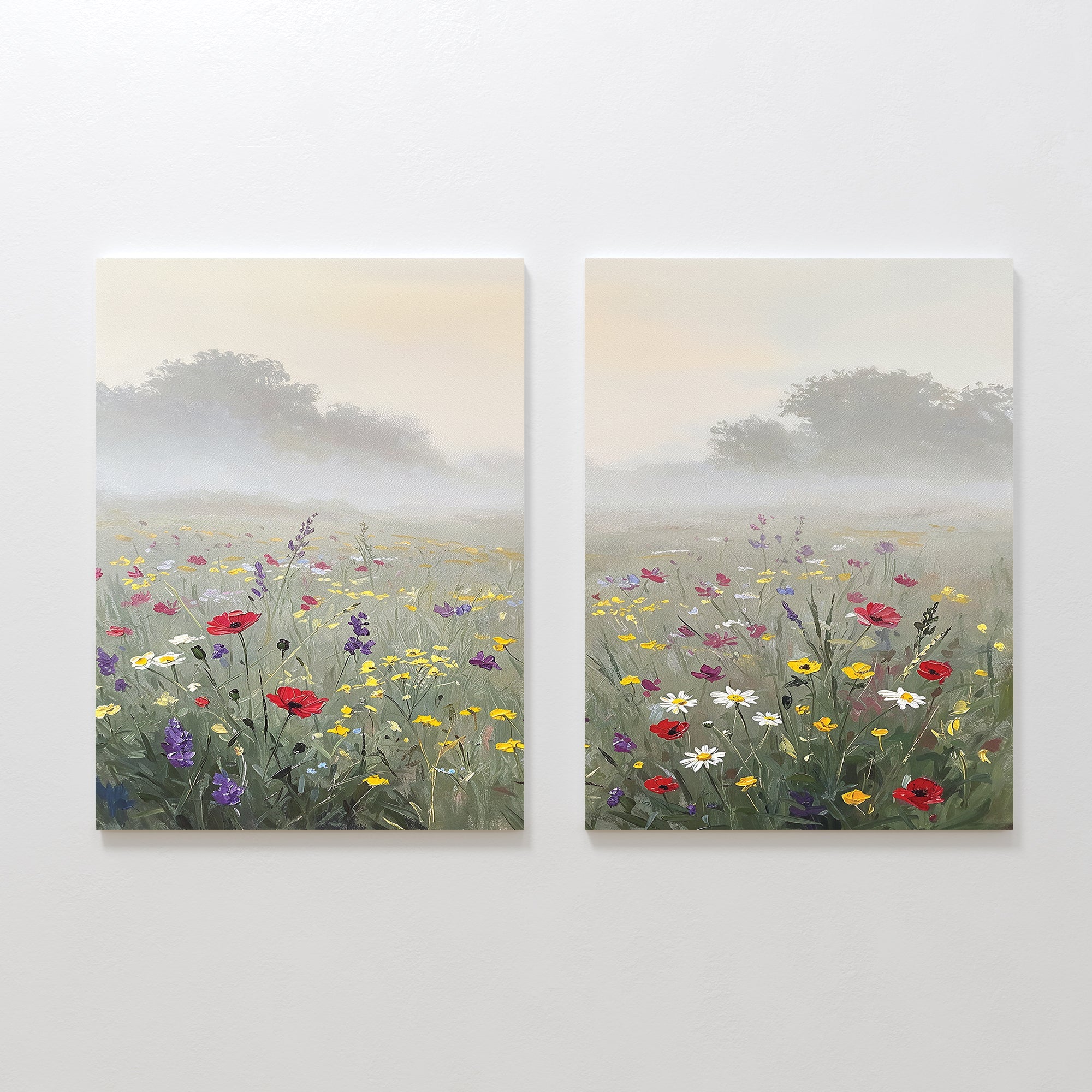 Wildflower Whispers at Dawn – Set of 2 Canvas Prints set of 2 – green botanical canvas wall art by Aspire Prints