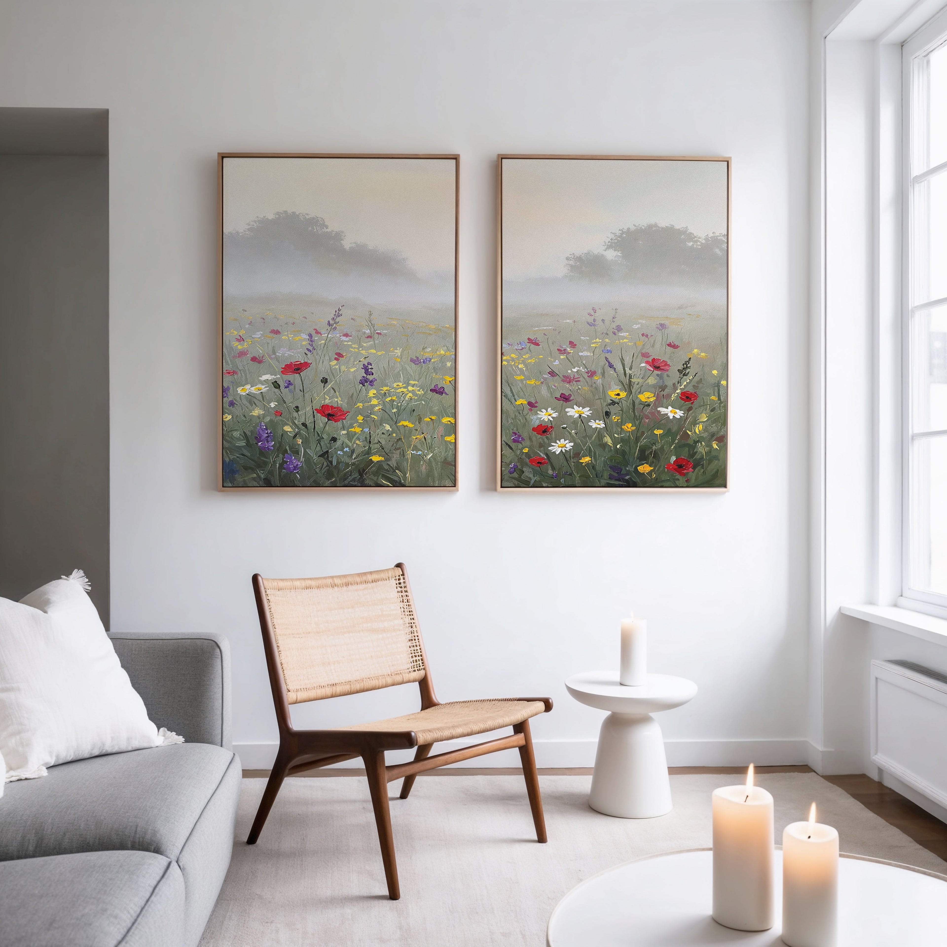 Wildflower Whispers at Dawn – Set of 2 Canvas Prints set of 2 – green botanical canvas wall art by Aspire Prints