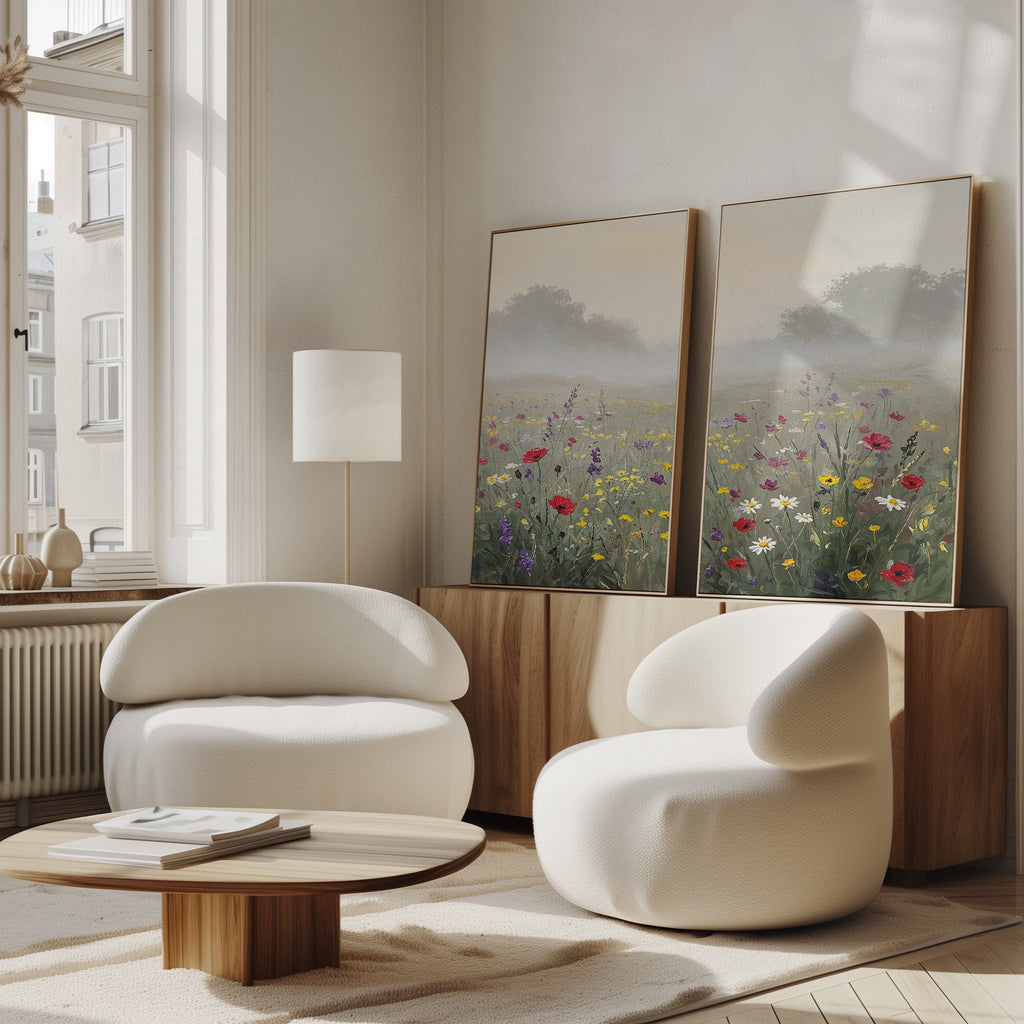 Wildflower Whispers at Dawn – Set of 2 Canvas Prints set of 2 – green botanical canvas wall art by Aspire Prints