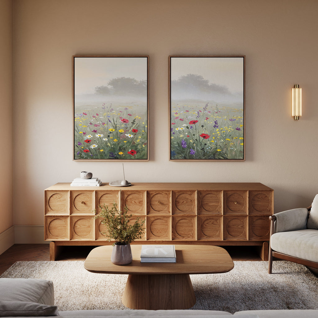 Wildflower Whispers at Dawn – Set of 2 Canvas Prints set of 2 – green botanical canvas wall art by Aspire Prints