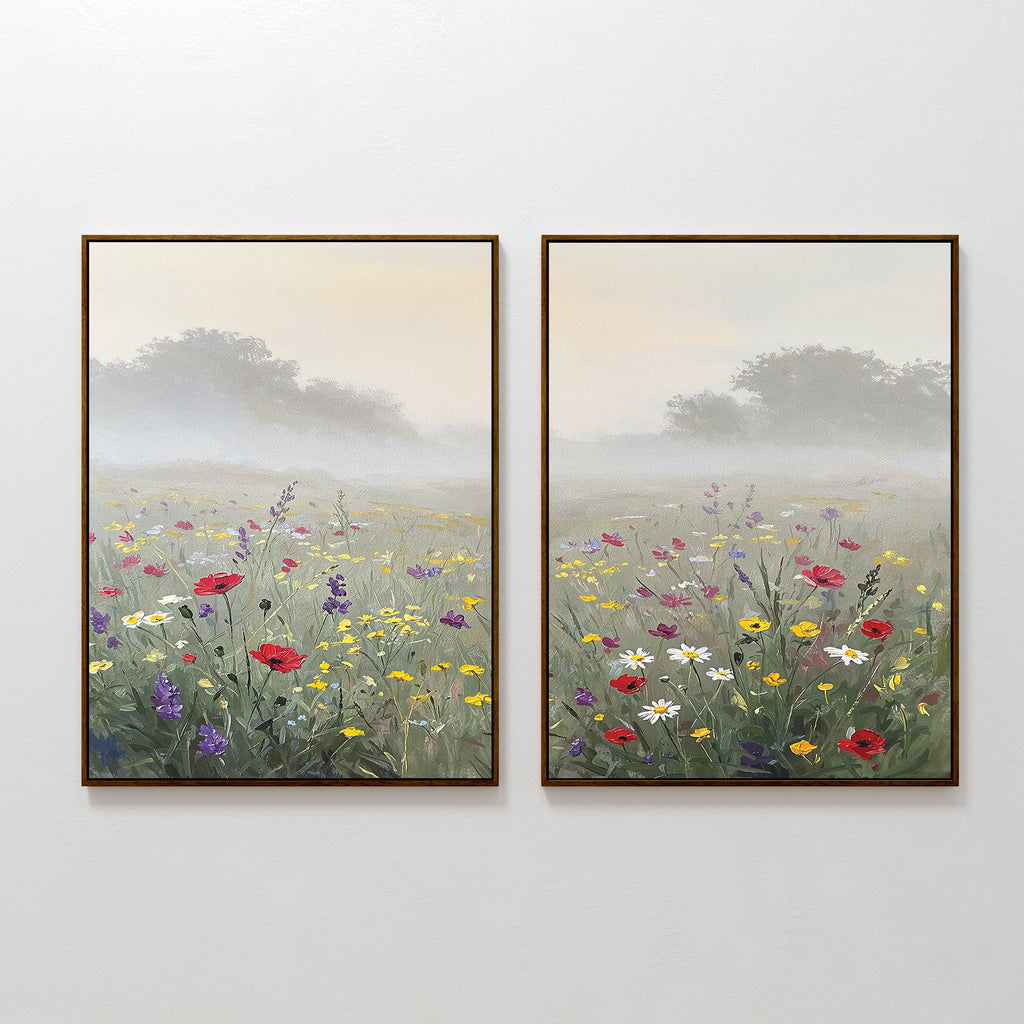 Wildflower Whispers at Dawn – Set of 2 Canvas Prints set of 2 – green botanical canvas wall art by Aspire Prints