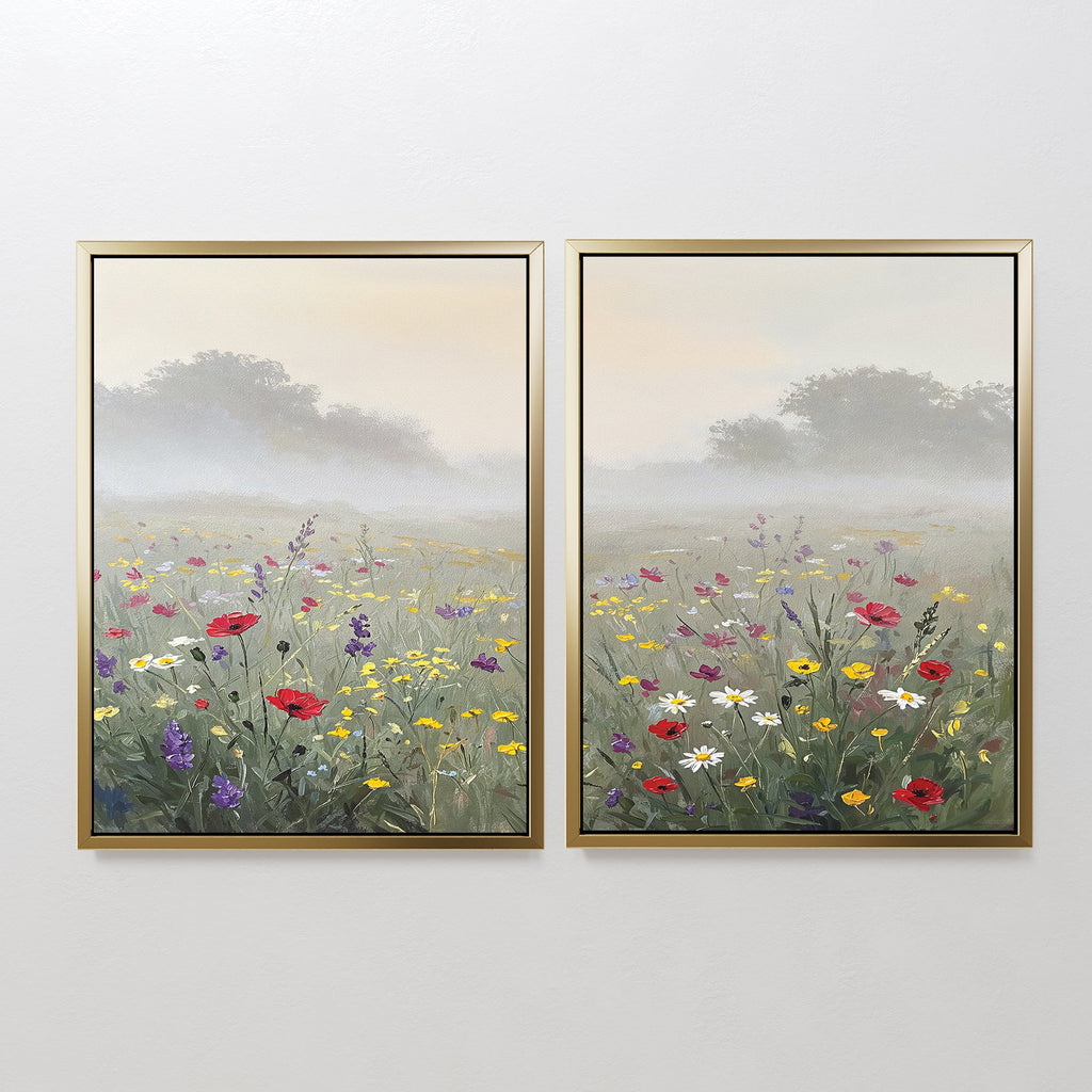 Wildflower Whispers at Dawn – Set of 2 Canvas Prints set of 2 – green botanical canvas wall art by Aspire Prints